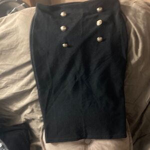 Elegant Black Skirt with Button Accents